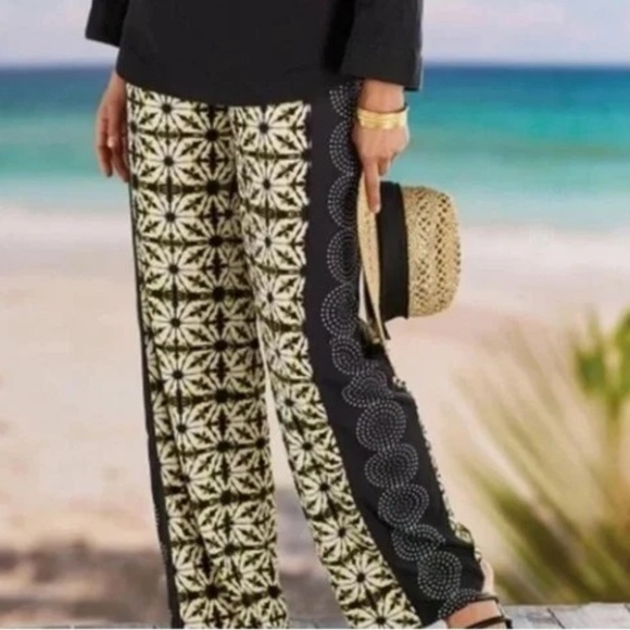 Soft Surroundings Pants - Soft Surroundings Canna Batlik Printed Wide-Leg Palazzo Pants, size 1X